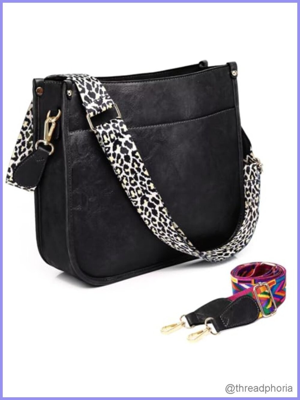 Vegan Leather Crossbody Bag with Two Guitar Straps for Women